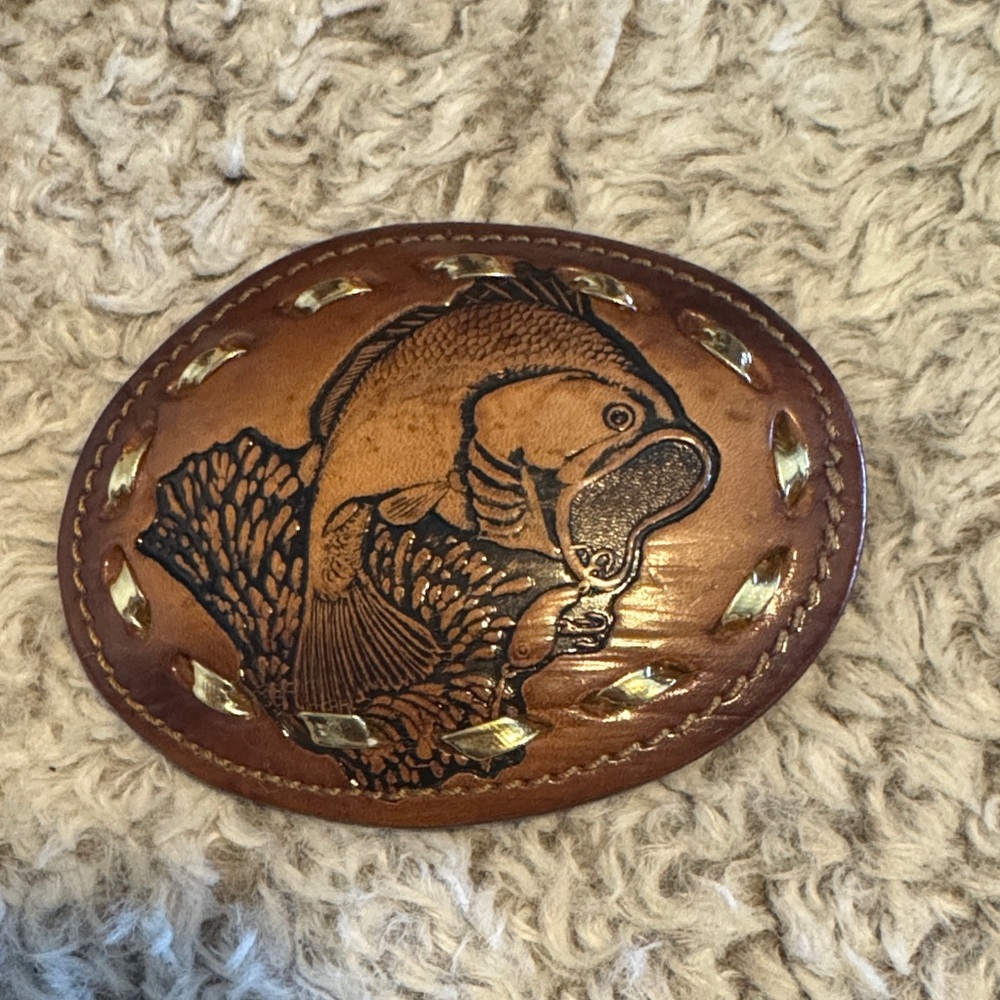 Leather Bass Fish Design Belt Buckle. Custom made